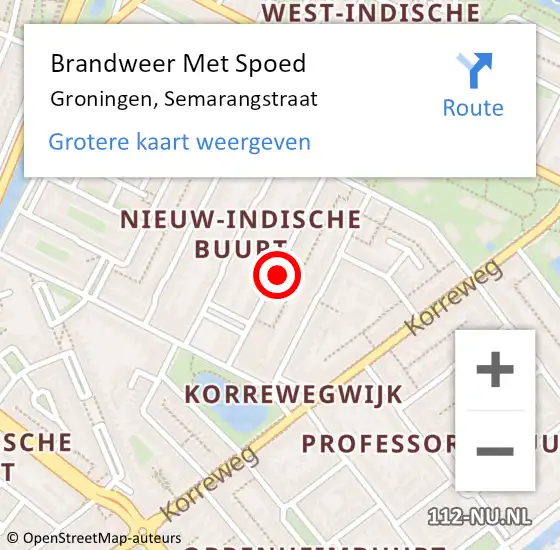 Locatie op kaart van de 112 melding: Brandweer Met Spoed Naar Groningen, Semarangstraat op 17 april 2022 09:45