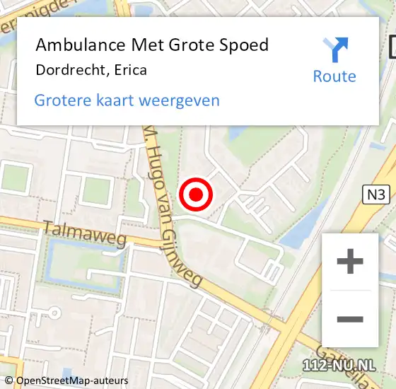 Locatie op kaart van de 112 melding: Ambulance Met Grote Spoed Naar Dordrecht, Erica op 17 april 2022 09:52