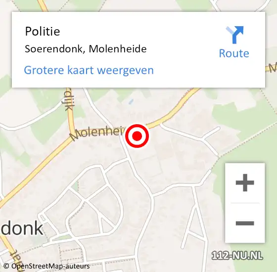 Locatie op kaart van de 112 melding: Politie Soerendonk, Molenheide op 17 april 2022 10:39
