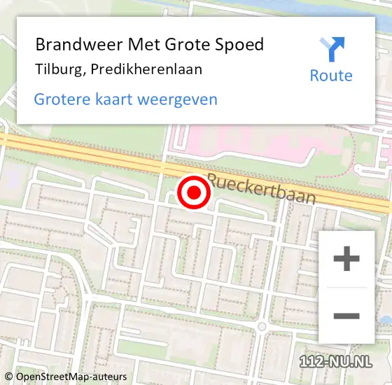 Locatie op kaart van de 112 melding: Brandweer Met Grote Spoed Naar Tilburg, Predikherenlaan op 17 april 2022 11:45