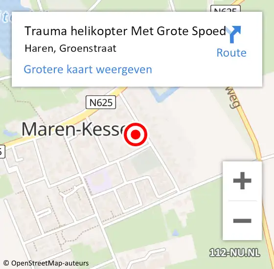 Locatie op kaart van de 112 melding: Trauma helikopter Met Grote Spoed Naar Haren, Groenstraat op 17 april 2022 14:30