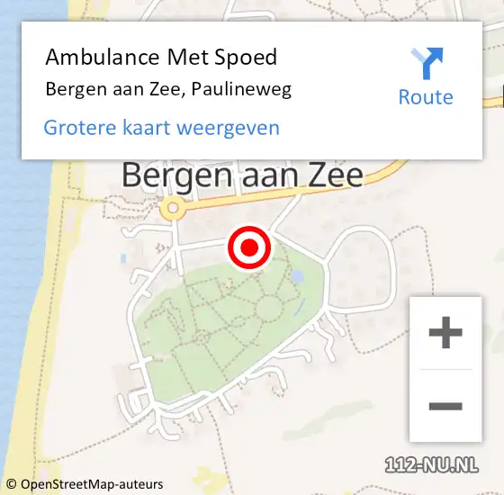 Locatie op kaart van de 112 melding: Ambulance Met Spoed Naar Bergen aan Zee, Paulineweg op 17 april 2022 14:37