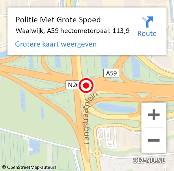 Locatie op kaart van de 112 melding: Politie Met Grote Spoed Naar Waalwijk, A59 hectometerpaal: 113,9 op 18 april 2022 06:44