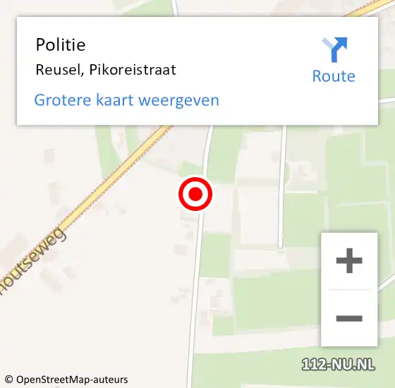 Locatie op kaart van de 112 melding: Politie Reusel, Pikoreistraat op 18 april 2022 10:29