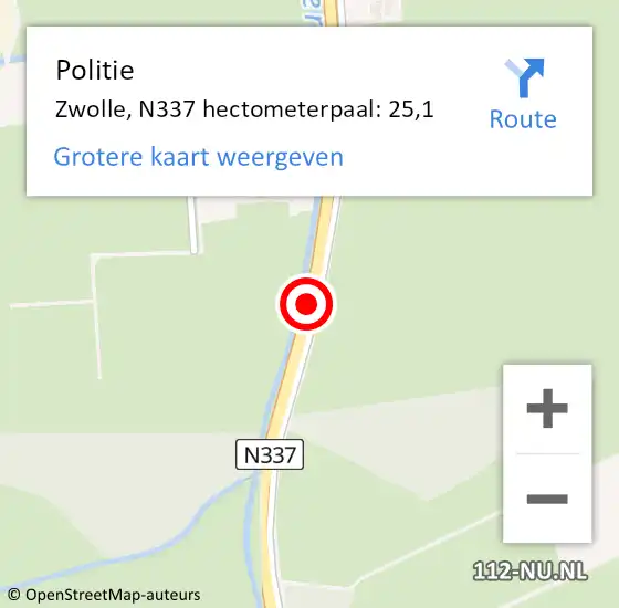 Locatie op kaart van de 112 melding: Politie Zwolle, N337 hectometerpaal: 25,1 op 18 april 2022 11:22