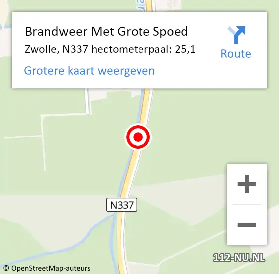 Locatie op kaart van de 112 melding: Brandweer Met Grote Spoed Naar Zwolle, N337 hectometerpaal: 25,1 op 18 april 2022 11:22