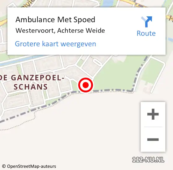 Locatie op kaart van de 112 melding: Ambulance Met Spoed Naar Westervoort, Achterse Weide op 18 april 2022 12:14