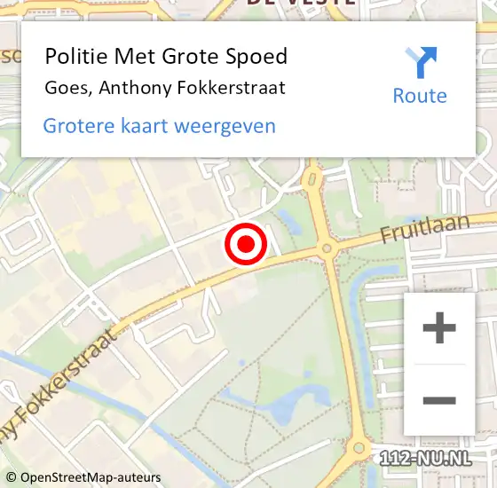 Locatie op kaart van de 112 melding: Politie Met Grote Spoed Naar Goes, Anthony Fokkerstraat op 18 april 2022 13:20