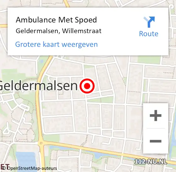 Locatie op kaart van de 112 melding: Ambulance Met Spoed Naar Geldermalsen, Willemstraat op 18 april 2022 13:53