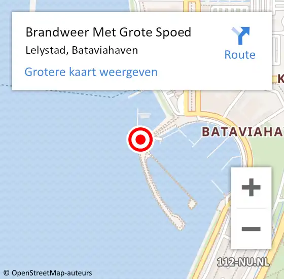 Locatie op kaart van de 112 melding: Brandweer Met Grote Spoed Naar Lelystad, Bataviahaven op 18 april 2022 14:14