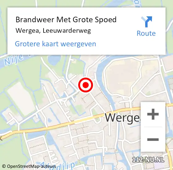 Locatie op kaart van de 112 melding: Brandweer Met Grote Spoed Naar Wergea, Leeuwarderweg op 18 april 2022 14:23
