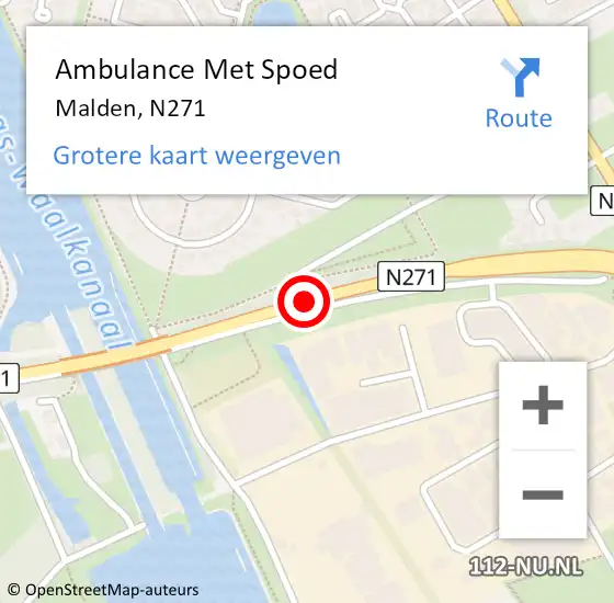 Locatie op kaart van de 112 melding: Ambulance Met Spoed Naar Malden, N271 op 14 juli 2014 19:04