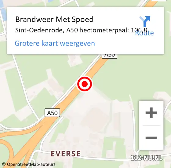 Locatie op kaart van de 112 melding: Brandweer Met Spoed Naar Sint-Oedenrode, A50 hectometerpaal: 106,8 op 18 april 2022 18:29