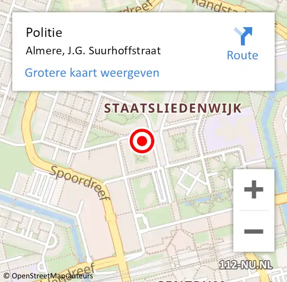 Locatie op kaart van de 112 melding: Politie Almere, J.G. Suurhoffstraat op 18 april 2022 19:10