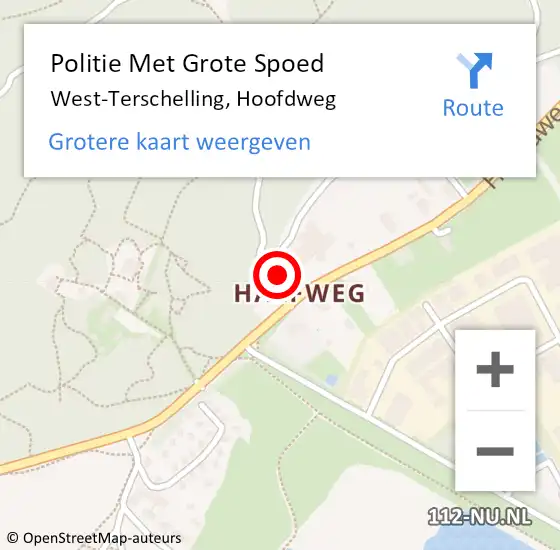 Locatie op kaart van de 112 melding: Politie Met Grote Spoed Naar West-Terschelling, Hoofdweg op 18 april 2022 20:42