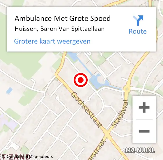 Locatie op kaart van de 112 melding: Ambulance Met Grote Spoed Naar Huissen, Baron Van Spittaellaan op 18 april 2022 21:04