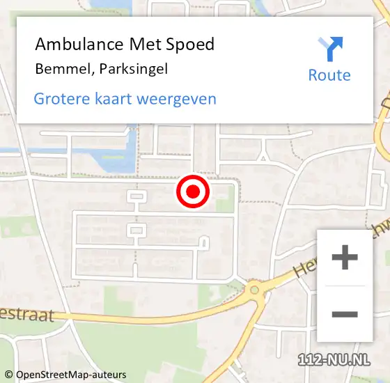 Locatie op kaart van de 112 melding: Ambulance Met Spoed Naar Bemmel, Parksingel op 19 april 2022 06:33
