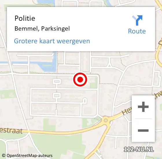 Locatie op kaart van de 112 melding: Politie Bemmel, Parksingel op 19 april 2022 06:34