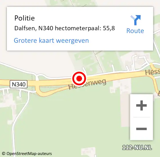 Locatie op kaart van de 112 melding: Politie Dalfsen, N340 hectometerpaal: 55,8 op 19 april 2022 08:29