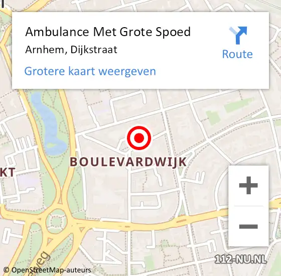Locatie op kaart van de 112 melding: Ambulance Met Grote Spoed Naar Arnhem, Dijkstraat op 19 april 2022 12:25
