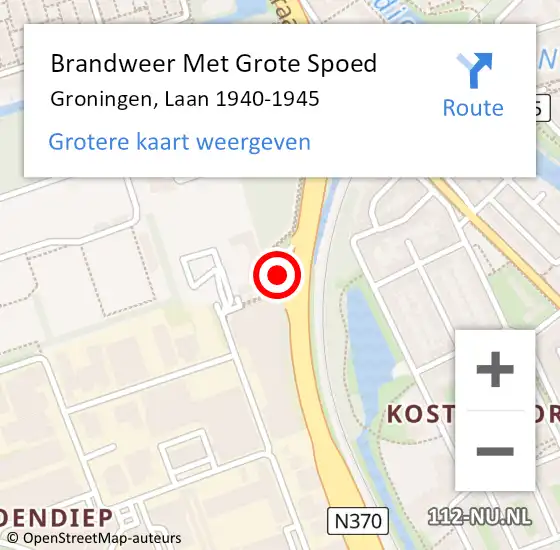 Locatie op kaart van de 112 melding: Brandweer Met Grote Spoed Naar Groningen, Laan 1940-1945 op 19 april 2022 12:37