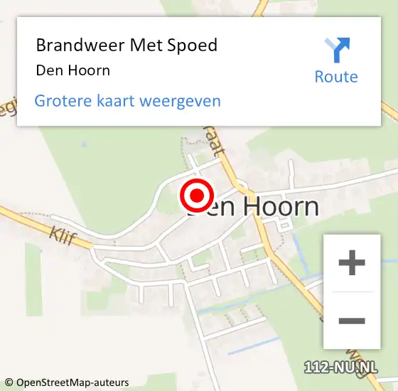 Locatie op kaart van de 112 melding: Brandweer Met Spoed Naar Den Hoorn op 19 april 2022 13:53