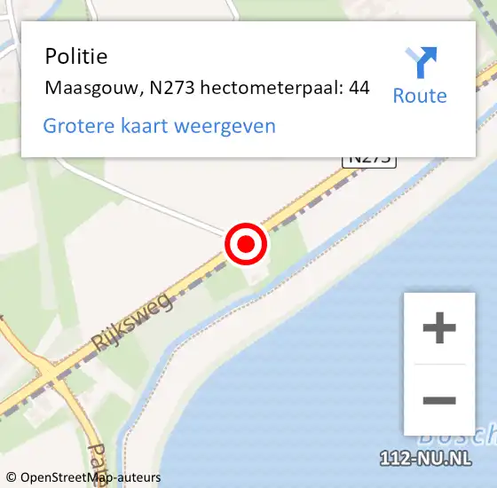 Locatie op kaart van de 112 melding: Politie Maasgouw, N273 hectometerpaal: 44 op 19 april 2022 15:30