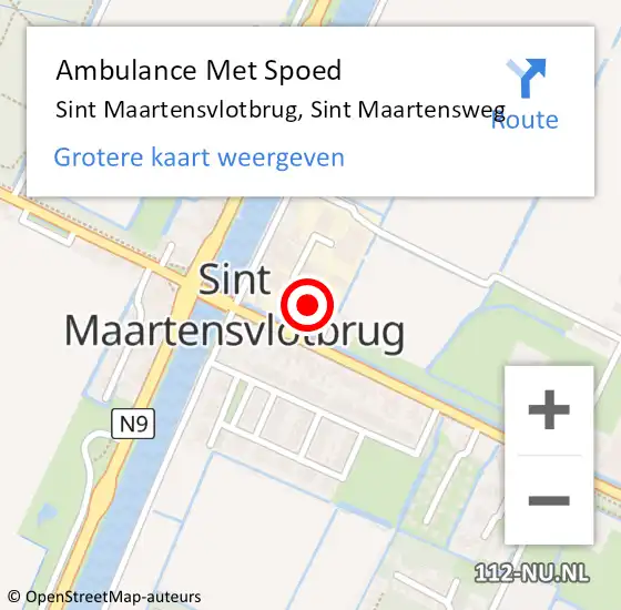 Locatie op kaart van de 112 melding: Ambulance Met Spoed Naar Sint Maartensvlotbrug, Sint Maartensweg op 19 april 2022 16:07