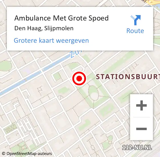 Locatie op kaart van de 112 melding: Ambulance Met Grote Spoed Naar Den Haag, Slijpmolen op 19 april 2022 16:33
