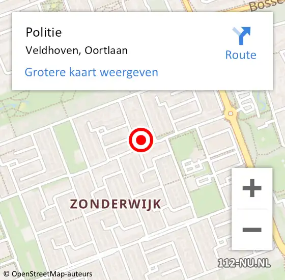 Locatie op kaart van de 112 melding: Politie Veldhoven, Oortlaan op 19 april 2022 17:53