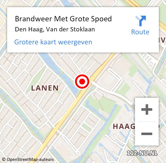 Locatie op kaart van de 112 melding: Brandweer Met Grote Spoed Naar Den Haag, Van der Stoklaan op 19 april 2022 17:58