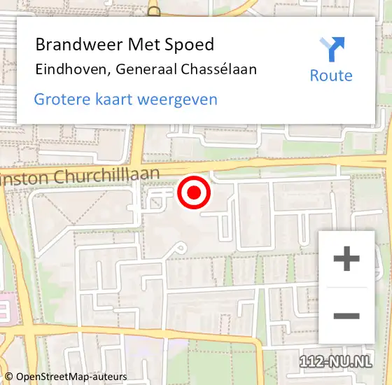 Locatie op kaart van de 112 melding: Brandweer Met Spoed Naar Eindhoven, Generaal Chassélaan op 19 april 2022 19:16