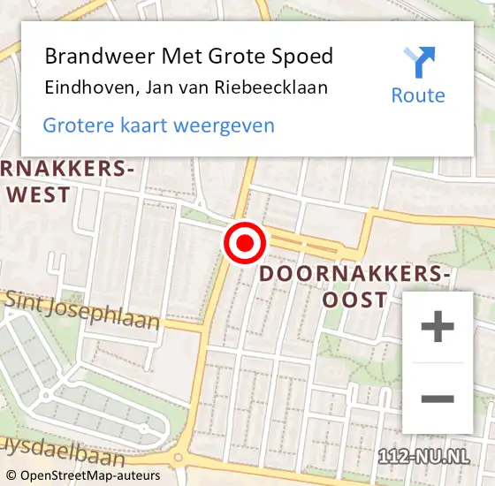 Locatie op kaart van de 112 melding: Brandweer Met Grote Spoed Naar Eindhoven, Jan van Riebeecklaan op 19 april 2022 19:24