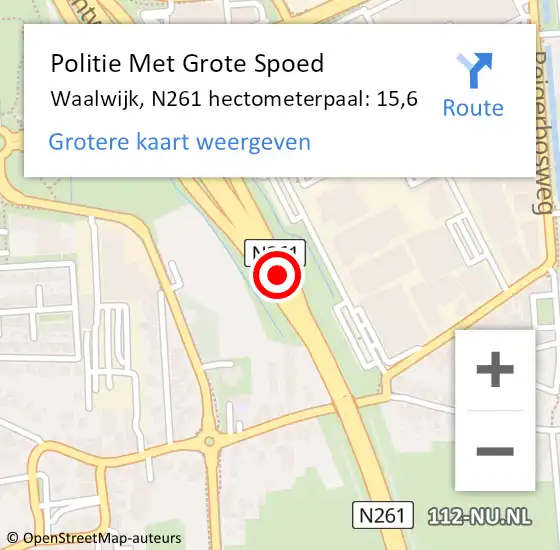 Locatie op kaart van de 112 melding: Politie Met Grote Spoed Naar Waalwijk, N261 hectometerpaal: 15,6 op 19 april 2022 20:49