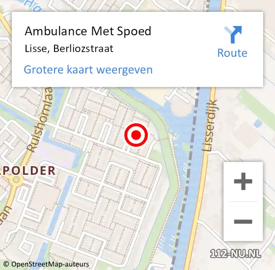 Locatie op kaart van de 112 melding: Ambulance Met Spoed Naar Lisse, Berliozstraat op 19 april 2022 22:33