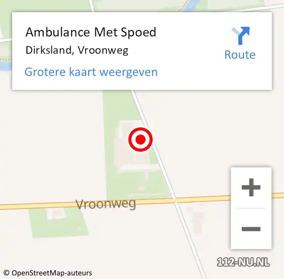 Locatie op kaart van de 112 melding: Ambulance Met Spoed Naar Dirksland, Vroonweg op 20 april 2022 03:58