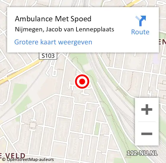 Locatie op kaart van de 112 melding: Ambulance Met Spoed Naar Nijmegen, Jacob van Lennepplaats op 20 april 2022 05:41