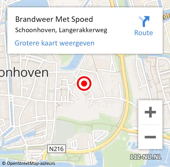 Locatie op kaart van de 112 melding: Brandweer Met Spoed Naar Schoonhoven, Langerakkerweg op 20 april 2022 09:10