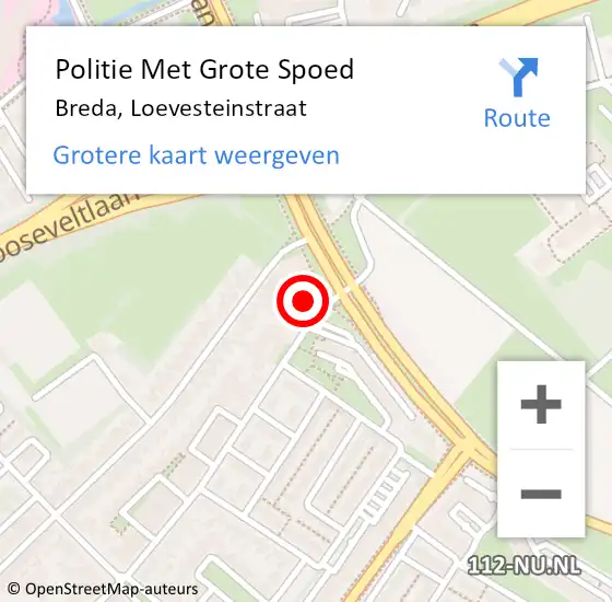 Locatie op kaart van de 112 melding: Politie Met Grote Spoed Naar Breda, Loevesteinstraat op 20 april 2022 09:16