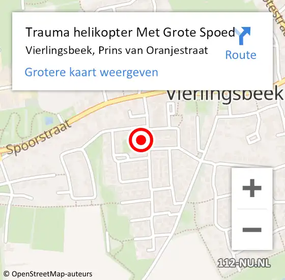 Locatie op kaart van de 112 melding: Trauma helikopter Met Grote Spoed Naar Vierlingsbeek, Prins van Oranjestraat op 20 april 2022 10:39