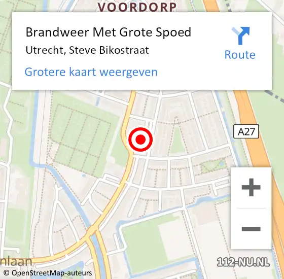 Locatie op kaart van de 112 melding: Brandweer Met Grote Spoed Naar Utrecht, Steve Bikostraat op 20 april 2022 12:11