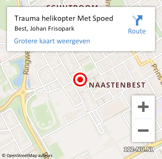 Locatie op kaart van de 112 melding: Trauma helikopter Met Spoed Naar Best, Johan Frisopark op 20 april 2022 13:52