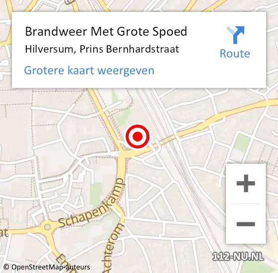 Locatie op kaart van de 112 melding: Brandweer Met Grote Spoed Naar Hilversum, Prins Bernhardstraat op 20 april 2022 14:34