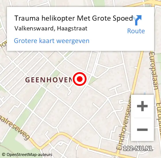 Locatie op kaart van de 112 melding: Trauma helikopter Met Grote Spoed Naar Valkenswaard, Haagstraat op 20 april 2022 15:01