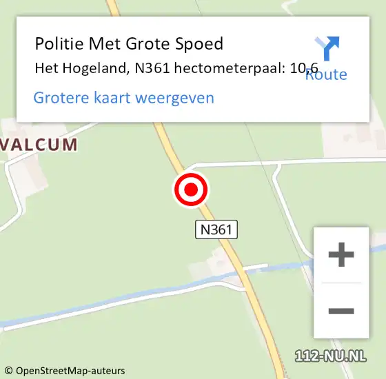 Locatie op kaart van de 112 melding: Politie Met Grote Spoed Naar Het Hogeland, N361 hectometerpaal: 10,6 op 20 april 2022 16:21