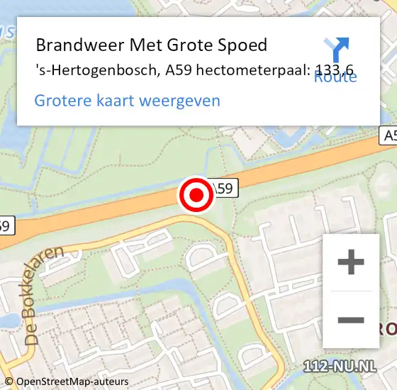 Locatie op kaart van de 112 melding: Brandweer Met Grote Spoed Naar 's-Hertogenbosch, A59 hectometerpaal: 133,6 op 20 april 2022 16:40
