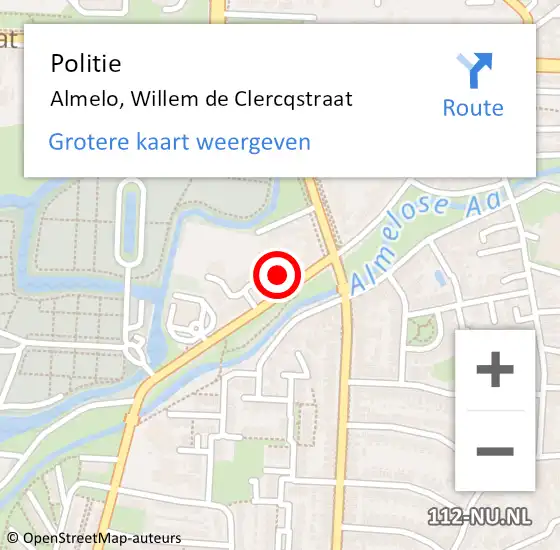 Locatie op kaart van de 112 melding: Politie Almelo, Willem de Clercqstraat op 20 april 2022 18:07