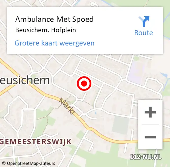 Locatie op kaart van de 112 melding: Ambulance Met Spoed Naar Beusichem, Hofplein op 20 april 2022 19:01