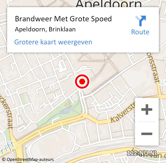 Locatie op kaart van de 112 melding: Brandweer Met Grote Spoed Naar Apeldoorn, Brinklaan op 20 april 2022 19:06