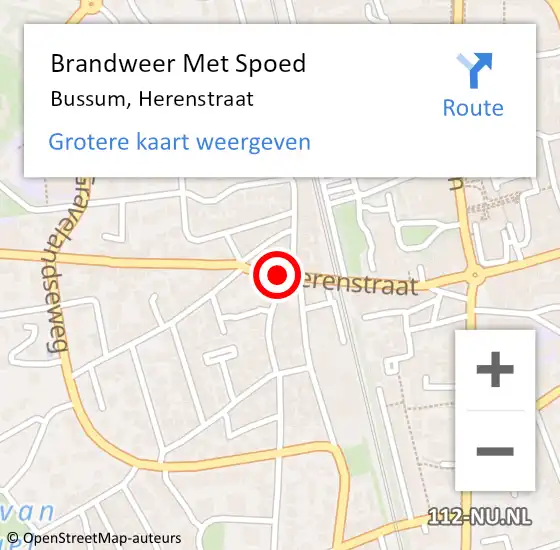 Locatie op kaart van de 112 melding: Brandweer Met Spoed Naar Bussum, Herenstraat op 20 april 2022 19:52